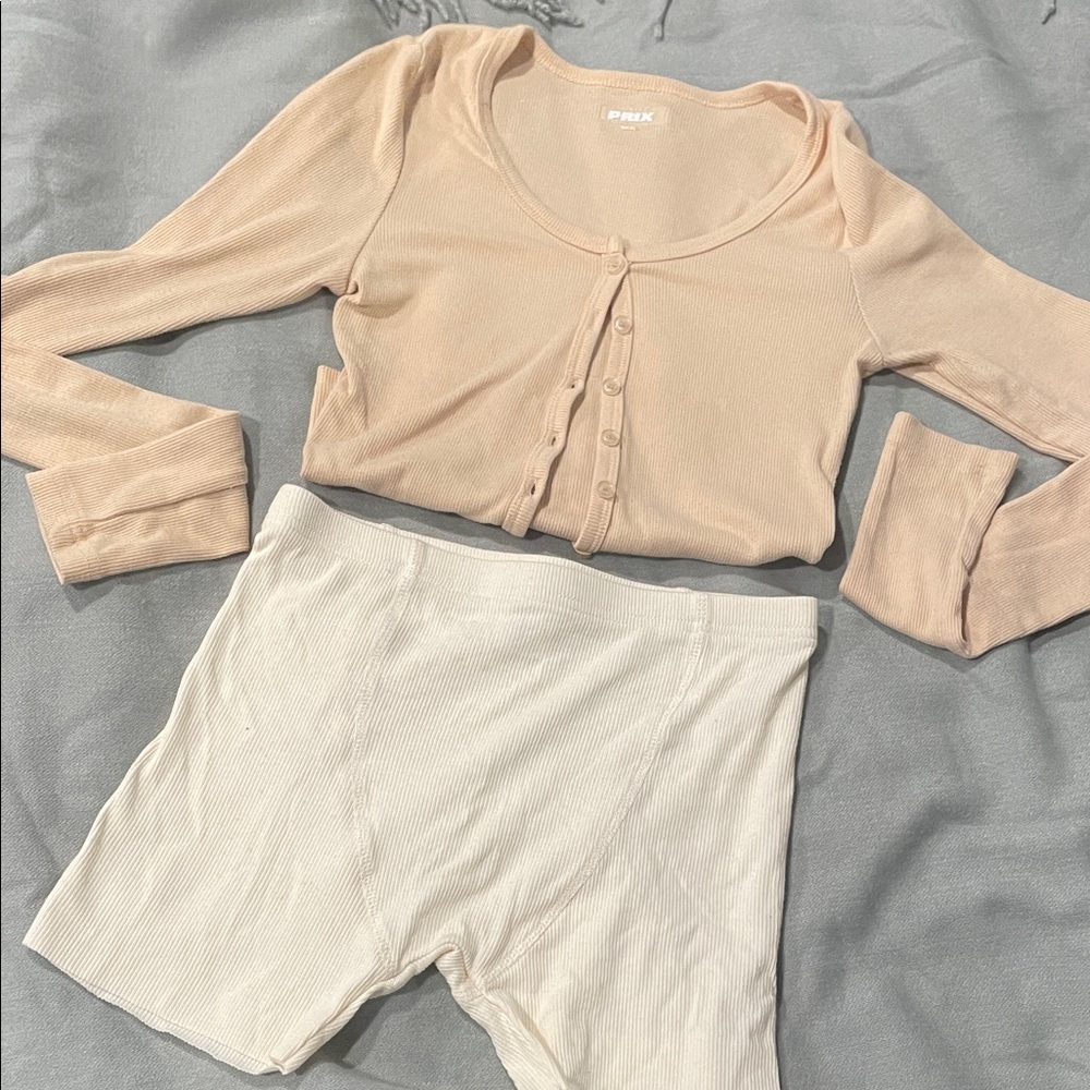 Prix Cardigan and Cream Shorts Set